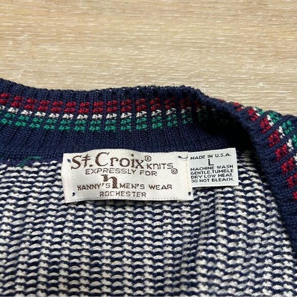 Vintage St Croix Sweater Mens Medium Blue Stripe Cardigan Hot Air Balloon - Picture 6 of 7